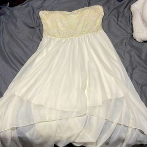 Deb white lace dress high low. Strapless